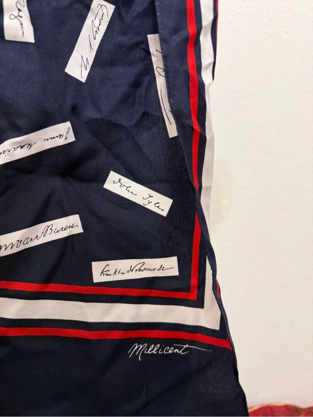 Navy Red White Striped Silk Scarf